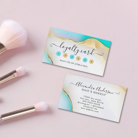 ラグジュアリーブルーとホワイト金ゴールドアクセントAgate Marble ロイヤリティカード