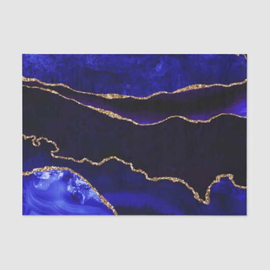 ラグジュアリーブルーと金ゴールドグリッターアゲートハッピーバースデー 薄葉紙 (正面)