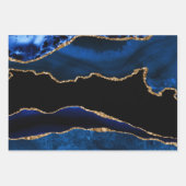 ラグジュアリーブルーと金ゴールドグリッターアゲート誕生日 ラッピングペーパーシート (正面3)