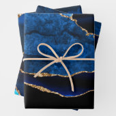 ラグジュアリーブルーと金ゴールドグリッターアゲート誕生日 ラッピングペーパーシート (インサイチュ)