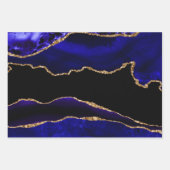 ラグジュアリーブルーと金ゴールドグリッターアゲート誕生日 ラッピングペーパーシート (正面3)