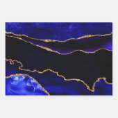 ラグジュアリーブルーと金ゴールドグリッターアゲート誕生日 ラッピングペーパーシート (正面2)