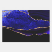 ラグジュアリーブルーと金ゴールドグリッターアゲート誕生日 ラッピングペーパーシート (正面)