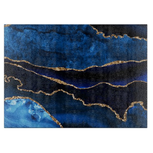 ラグジュアリーブルーと金ゴールドグリッターアゲート カッティングボード (正面)
