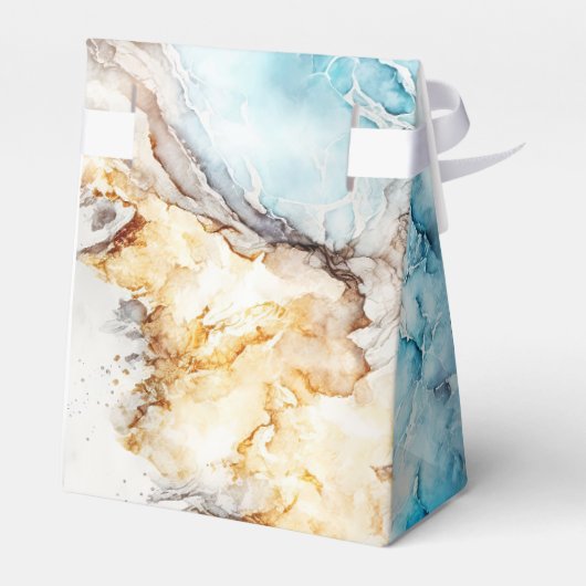 ラグジュアリーブルーと金ゴールドマーブル結婚式の引き出物ボックス フェイバーボックス (裏面サイド)