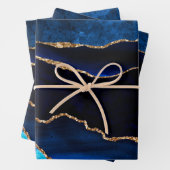 ラグジュアリーブルーアンド金ゴールドグリッターアゲートハッピーバースデー ラッピングペーパーシート (インサイチュ)