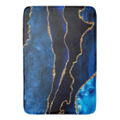 ラグジュアリーブルーアンド金ゴールドグリッターアゲート バスマット (正面縦)