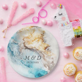 ラグジュアリーブルーアンド金ゴールドマーブル結婚ズ ペーパープレート (パーティー)