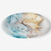 ラグジュアリーブルーアンド金ゴールドマーブル結婚ズ ペーパープレート (アングル)