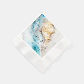 ラグジュアリーブルーアンド金ゴールドマーブル結婚ズ 縁ありカクテルナプキン (角)