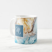 ラグジュアリーブルーアンド金ゴールド大理石名前をカスタムするコーヒー コーヒーマグカップ (正面左)