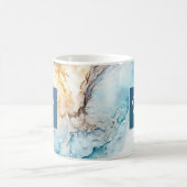 ラグジュアリーブルーアンド金ゴールド大理石名前をカスタムするコーヒー コーヒーマグカップ (中央)