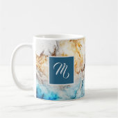 ラグジュアリーブルーアンド金ゴールド大理石名前をカスタムするコーヒー コーヒーマグカップ (左)