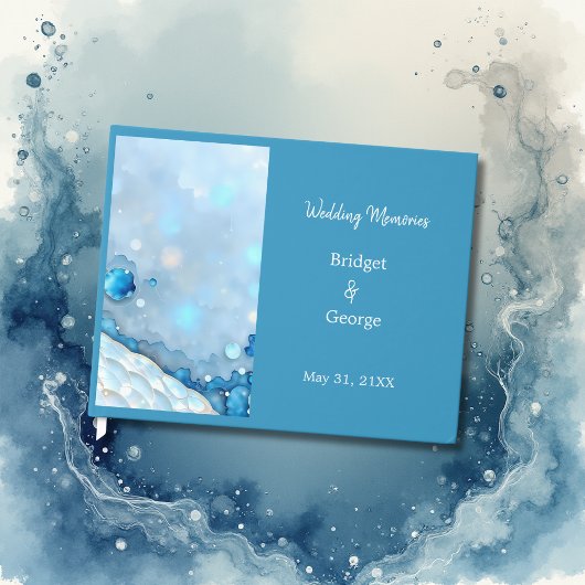 ラグジュアリーブルーウォーターカラー抽象芸術真珠光沢 ゲストブック