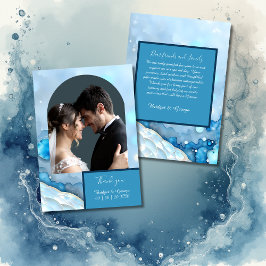 ラグジュアリーブルーウォーターカラー抽象芸術真珠光沢 サンキューカード