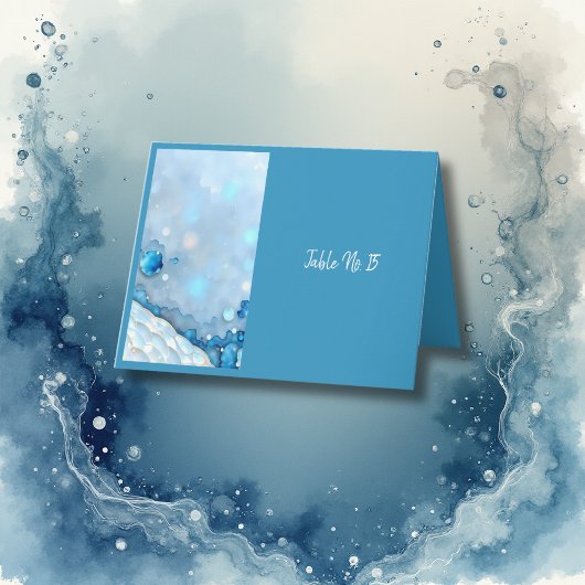 ラグジュアリーブルーウォーターカラー抽象芸術真珠光沢 サンキューカード