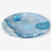 ラグジュアリーブルーウォーターカラー抽象芸術真珠光沢 ペーパープレート (アングル)