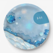 ラグジュアリーブルーウォーターカラー抽象芸術真珠光沢 ペーパープレート (正面)