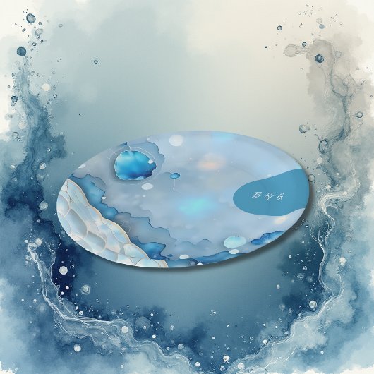 ラグジュアリーブルーウォーターカラー抽象芸術真珠光沢 ペーパープレート