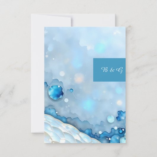 ラグジュアリーブルーウォーターカラー抽象芸術真珠光沢 出欠カード (裏面)