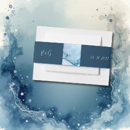 ラグジュアリーブルーウォーターカラー抽象芸術真珠光沢 招待状ベリーバンド