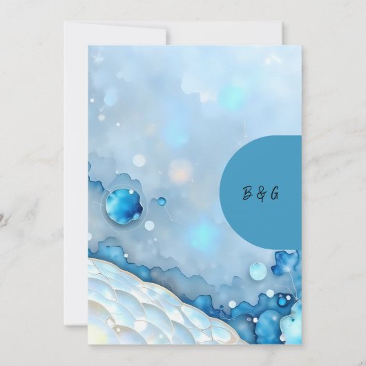ラグジュアリーブルーウォーターカラー抽象芸術真珠光沢 招待状 (裏面)