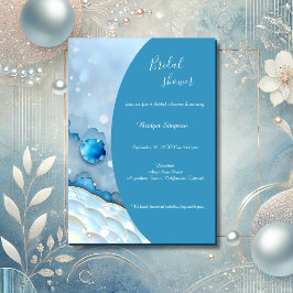 ラグジュアリーブルーウォーターカラー抽象芸術真珠光沢 招待状