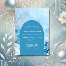 ラグジュアリーブルーウォーターカラー抽象芸術真珠光沢 招待状