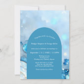 ラグジュアリーブルーウォーターカラー抽象芸術真珠光沢 招待状 (正面)