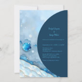 ラグジュアリーブルーウォーターカラー抽象芸術真珠光沢 招待状 (正面)