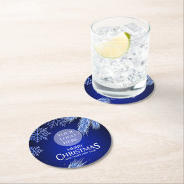 ラグジュアリーブルーカンパニークリスマスロゴ ラウンドペーパーコースター