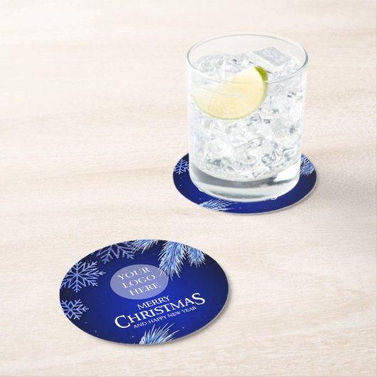 ラグジュアリーブルーカンパニークリスマスロゴ ラウンドペーパーコースター (インサイチュ)