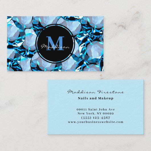 ラグジュアリーブルークリスタルジュエルジェムデザイン名刺 名刺 (正面/裏面)