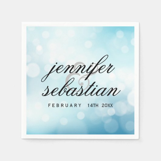 ラグジュアリーブルーグリッター《写真》ぼけ味結婚ズモノグラム スタンダードカクテルナプキン (正面)