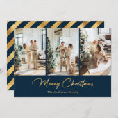 ラグジュアリーブルーゴールドフォイルフォトメリークリスマス シーズンカード (正面/裏面)