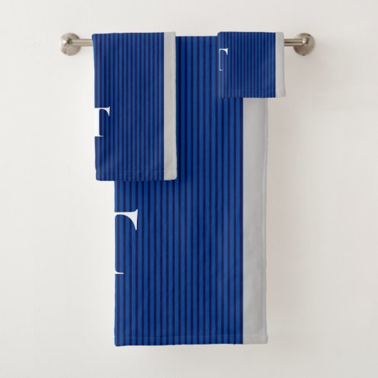 ラグジュアリーブルーストライプのボーイモノグラムの バスタオルセット (インサイチュ)