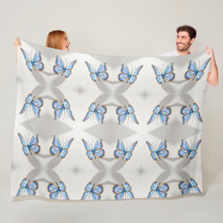 ラグジュアリーブルーバタフライデザイン フリースブランケット