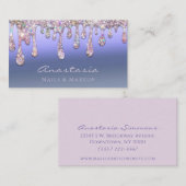 ラグジュアリーブルーフォイルグリッタードリップスメイクアップアーティスト 名刺 (正面/裏面)