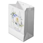 ラグジュアリーブルーフラワーズファースト金ゴールド聖餐式 ミディアムペーパーバッグ (正面アングル)