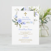 ラグジュアリーブルーフラワーズファースト金ゴールド聖餐式 招待状 (スタンド正面)