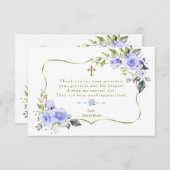 ラグジュアリーブルーフラワーズ金ゴールドフレームボーイバプテスマ サンキューカード (正面/裏面)