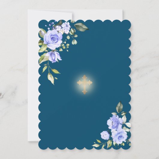 ラグジュアリーブルーフラワーズ金ゴールドフレームボーイ確認 招待状 (裏面)
