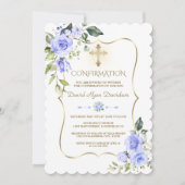 ラグジュアリーブルーフラワーズ金ゴールドフレームボーイ確認 招待状 (正面)