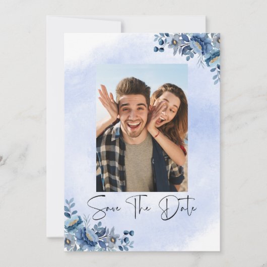 ラグジュアリーブルーフローラウェディングザデイト 招待状 (正面)