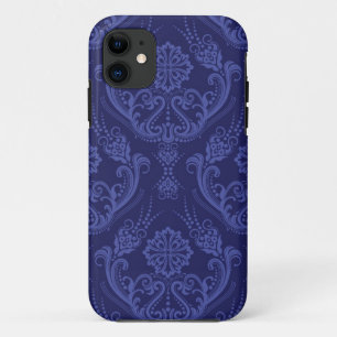 ラグジュアリーブルーフローラダマスク壁紙 iPhone 11 ケース