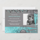 ラグジュアリーブルーモダングレイひまわりきらめく 招待状 (正面)