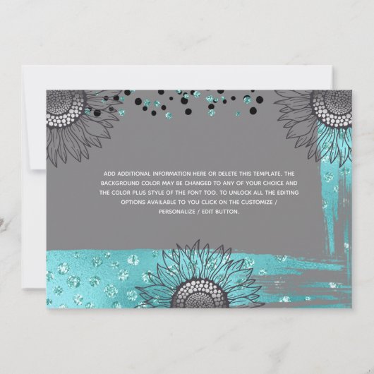 ラグジュアリーブルーモダングレイひまわりきらめく 招待状 (裏面)