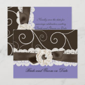 ラグジュアリーブルーレースリボン救フローラ日付カード 案内ポストカード (正面/裏面)