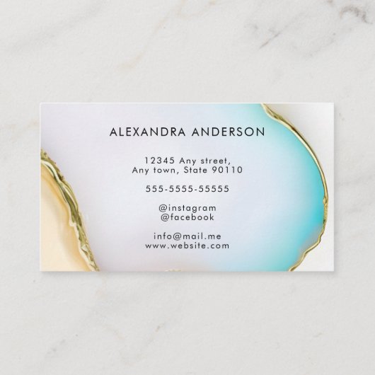 ラグジュアリーブルー金ゴールドアゲートマーブルオパールスクリプト 名刺 (裏面)