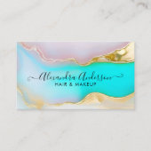 ラグジュアリーブルー金ゴールドアゲートマーブルオパールスクリプト 名刺 (正面)